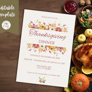 Fall Thanksgiving Dinner Invitation: Editable Template (Digital)