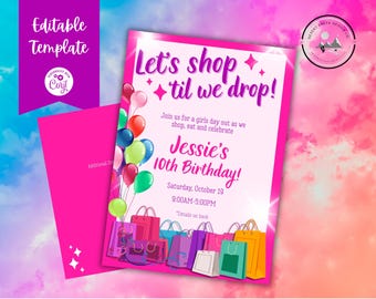 Shopping Birthday Invite - Shopping Party Invitation - Girls Birthday Invitation - Birthday Invite - Girls  Birthday Invite - Mall Birthday