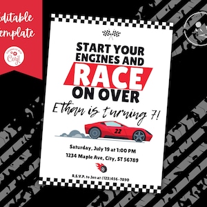 Racing Birthday Invitation - Race Car Birthday Invitation - Start Your Engine Invitation - Kids Birthday Invitation - Nascar Birthday Invite