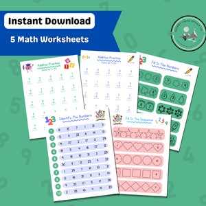 Math Worksheet - Math Worksheet for Kindergarten - Indentifying Numbers Worksheet - Learning to Add Worksheet - Kindergarten Prep Worksheets