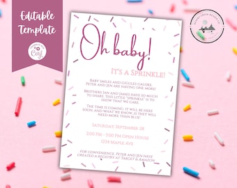 Baby Sprinkle Invitation Girl: Editable Template (Digital Download)