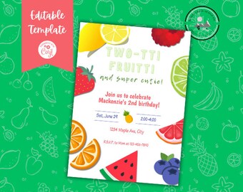 Twotti Fruitti 2nd Birthday Invitation: Editable Template (Digital Download)