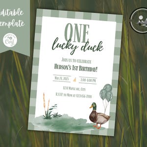 One Lucky Duck Birthday Invite - 1st Birthday Party Invitation - One Lucky Duck Birthday Invitation - Boys  Birthday Invite - First Birthday