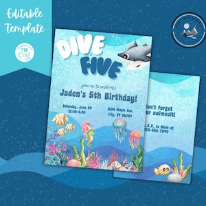 5th Birthday Invitation - 5th Birthday Invitation Download - Dive into Five - Dive Into Five Invitation - Dive Into Five Birthday Invitation