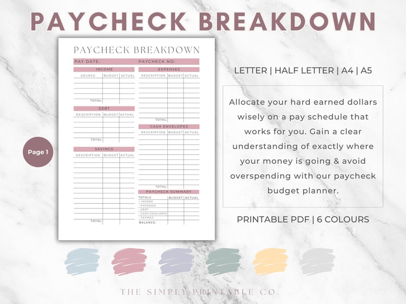 Paycheck Breakdown, Weekly Paycheck Breakdown, Biweekly Paycheck Budget ...