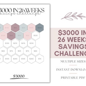3K Savings Challenge, 26 Week Money Challenge, 3,000 Savings Challenge, 3K Saving Challenge, 3000 Saving Challenge, Savings Printable
