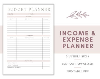 Income and Expense Planner, Personal Finance Planner, Small Business Income Tracker, Small Business Expense Tracker, Business Expense Log