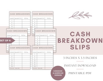 Cash Breakdown Slip, Cash Withdrawal Slip, Bank Teller Slip, Cash Budgeting, Cash Denomination, Budgeting Printable