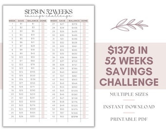 Save 1378 in 52 Weeks, 52 Weeks Money Challenge, 52 Week Savings Challenge, 52 Week Savings, 52 Weeks Savings Challenge, 52 Week Challenge