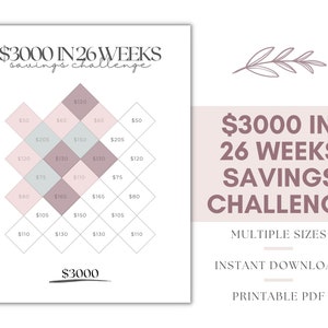 3K Savings Challenge, 26 Week Money Challenge, 3K Savings, Saving Challenge, 3K Saving Challenge, 3000 Saving Challenge, Savings Printable