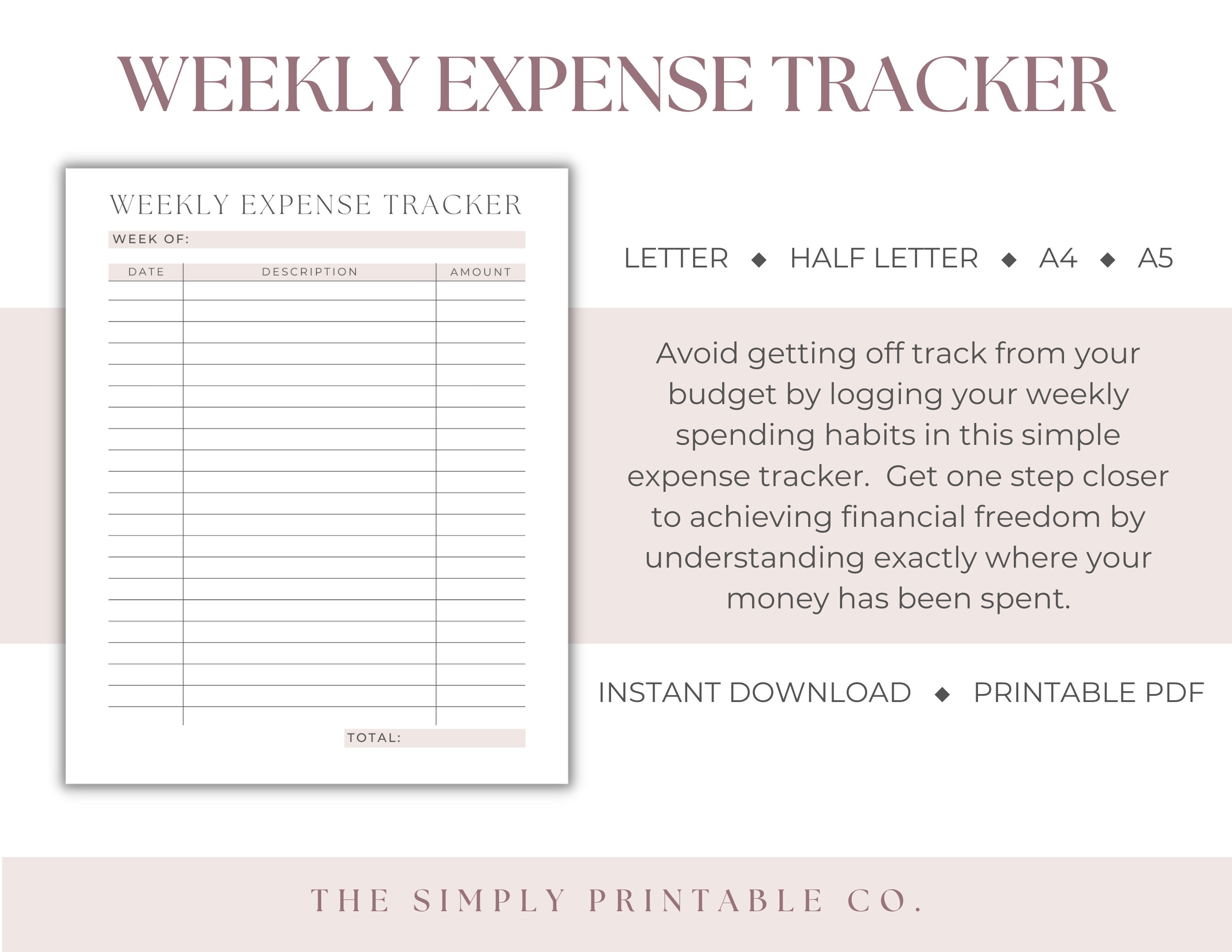 Weekly Spending Tracker, Weekly Expense Tracker Printable, Variable ...
