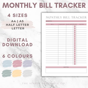 Monthly Bill Tracker, Bill Checklist, Bill Tracker, Monthly Bill List, Monthly Bill Printable, Bill Log, Bill Planner, Bill Pay Organizer