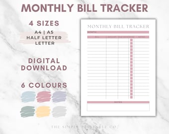 Monthly Bill Tracker, Bill Checklist, Bill Tracker, Monthly Bill List, Monthly Bill Printable, Bill Log, Bill Planner, Bill Pay Organizer