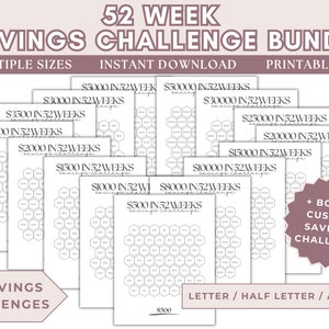52 Weeks Money Saving Challenge, 52 Week Challenge Printable Set, 52 Week Saving, Savings Challenge, Save Money in 52 Weeks, Money Saving