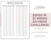 Save 5000 in a Year, 5000 Savings Challenge, 5000 Money Challenge, 5000 in 52 Weeks, 5000 Dollar Savings Challenge, 5000 Savings Tracker