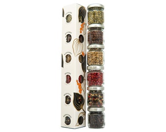 213,19/kg FOODOKO FINEST Pepper Spice Gift Set | 6 peppers in a sample set | Whole peppercorns suitable for the pepper mill (75g)