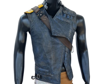 Leather Vest Star Wars Jedi Survivor Cal Kestis Leather Vest with Shoulder leather Belt and pad