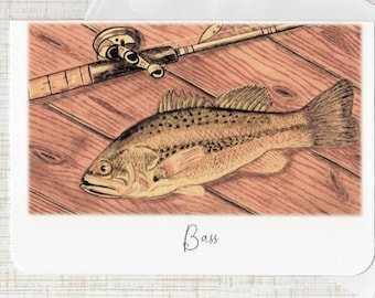 Bass Watercolor Greeting Card: Freshwater Fish Art