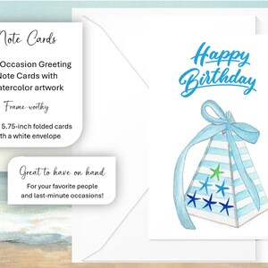 Watercolor Greeting Card Hand Painted Note Card Beach Gift Box Card Birthday Card Coastal Note Card Thinking of You Note Card