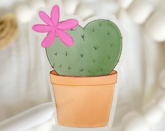 Clear Heart Cactus Sticker | Vinyl Transparent Sticker for Plant Parent | Watercolor Cactus Lover Gift