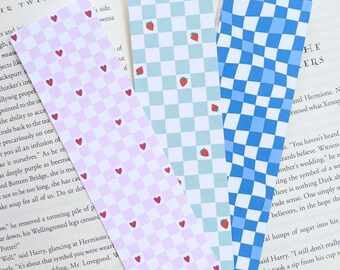 Checker Board Laminated Handmade Bookmark | Unique Reading Gift Set for Book Lovers | Cute Aesthetic Bookish Merch for Her | Sticker Bundle