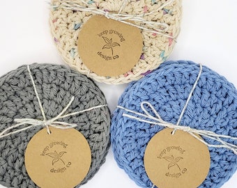 Colorful Crochet Coasters | 100% Cotton Modern Farmhouse Table Top Decor | Handmade Gift For New Home Owner, House Closing, Apartment