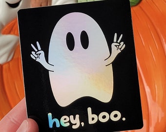 Holographic Cute Ghost Sticker | Halloween Stickers for Laptop or Water Bottle | Trendy Vinyl Mirror Decal | Ghost Face Picture Sticker