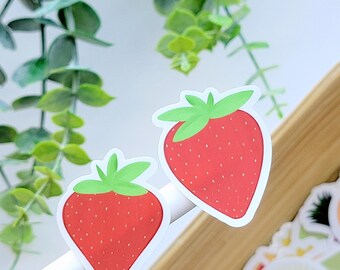 Set of 2 Tiny Strawberry Stickers | Cute Vinyl Luggage Stickers for Laptop, Water Bottle | Disco Fruit Sticker, Wild Strawberry Plants Decor