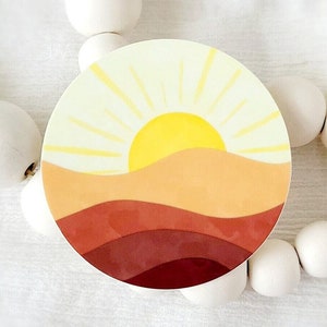 Boho Mountain Sunrise Sticker | Waterproof Decal for Laptop | Sunrise Painting Sticker Gift for Her