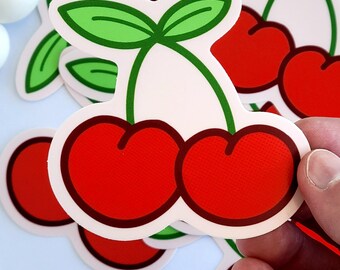 Cherry Waterproof Deco Sticker | Cherries Art Dopamine Decor | Laptop, Cooler, Water Bottle, Luggage Sticker | Car Accessories Cherry Decal