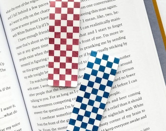 Checkered Magnetic Bookmark Set | 2 Laminated, Retro Checker Pattern Bookmarks for Women | Handmade Stocking Stuffer Book Lover Gift