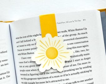 Handmade Sunshine Magnetic Bookmark | Laminated Die Cut Sun Bookmark for Women | Stocking Stuffer Book Lover Gift