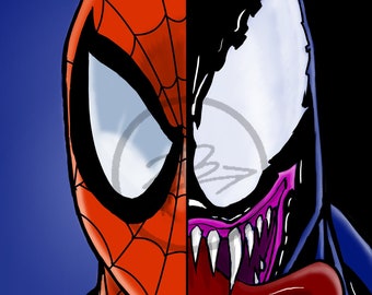 スパイダーマン vs ヴェノム オリジナルアートプリント - Etsy 日本