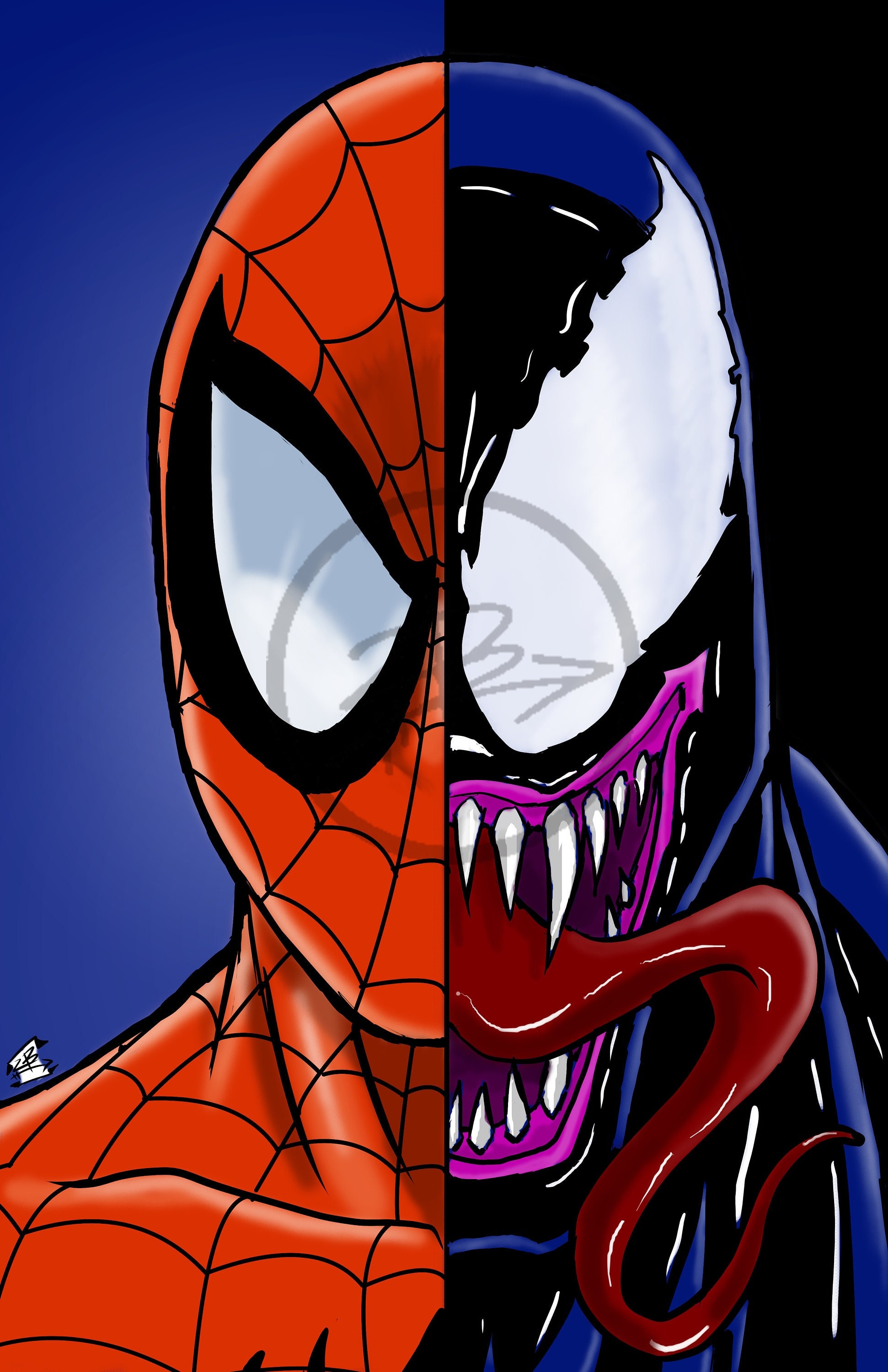 spider-man-and-venom-art-print-etsy