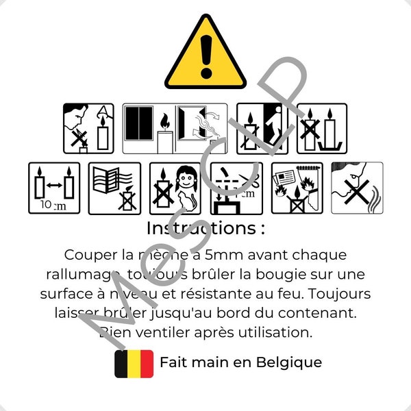 Planche de 24 étiquettes autocollantes AFNOR pour bougie Fait main en Belgique.