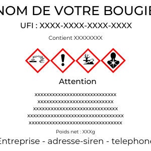 1 Déclaration UFI et étiquette CLP pour bougie dosage 7 ou 10% - Plus de 500 références de parfum - Tdb - UGO - AromatEasy - Etc...