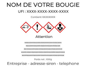 2 Déclarations UFI et étiquettes CLP pour bougie dosage 7 ou 10% - Plus de 500 références de parfum - Tdb - UGO - AromatEasy - Etc...