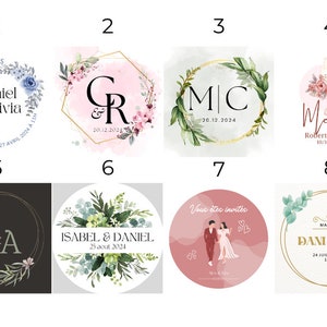 Etiquettes autocollantes personnalisées rondes, brillantes 4 cm baptême, mariage, EVJF communion anniversaire cadeau, naissance, 40 modèles