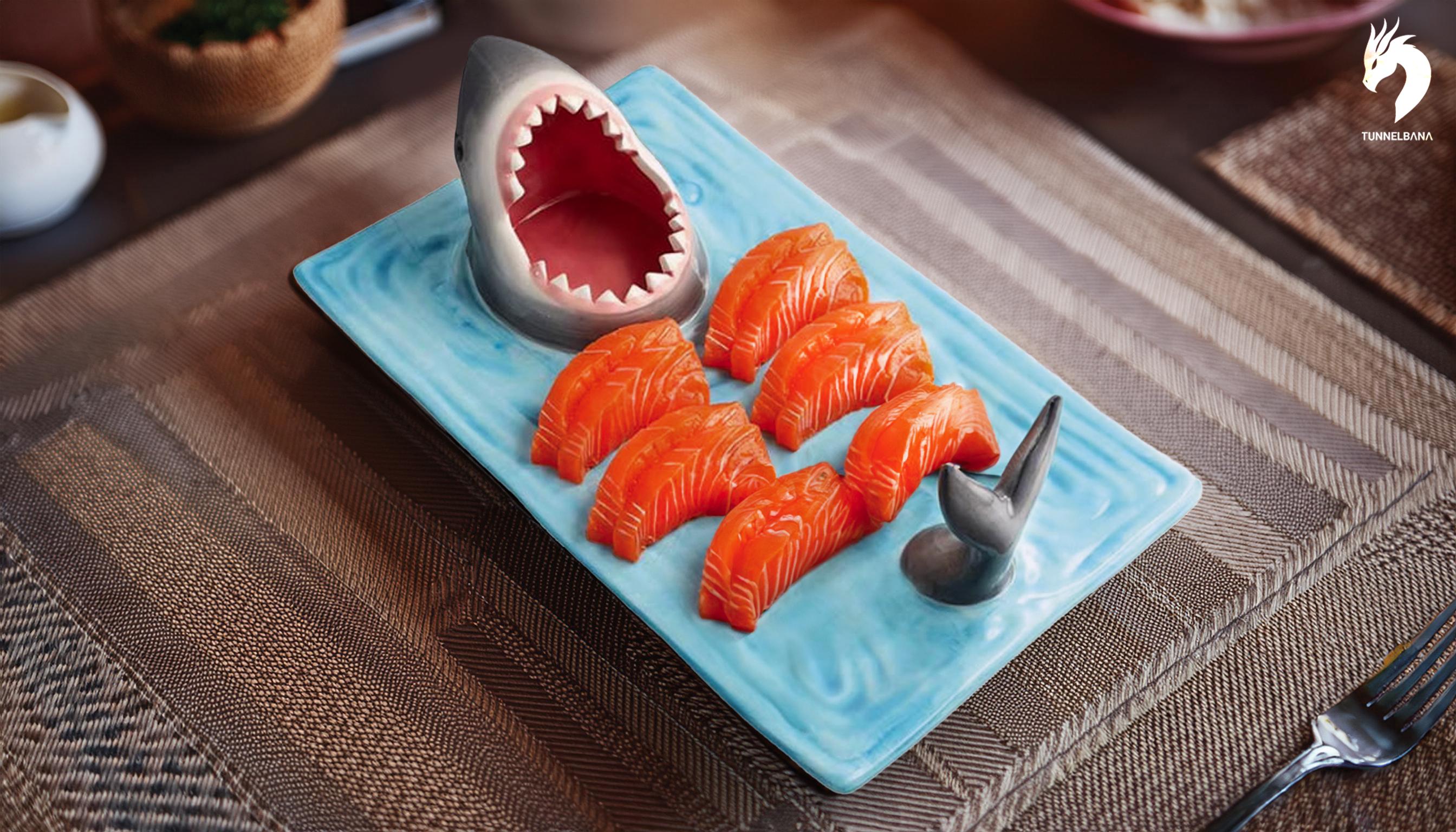 Shark Shaped Sushi Plate Creative Sushi Cheese and Snack Tray Original  and Decorative Ceramic Gift Fun Plate