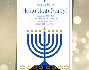Menorah Hanukkah Party Invitation, Editable 5x7 Invite (Digital Download)