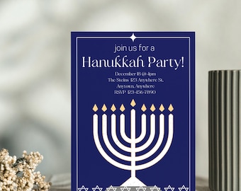 Hanukkah Party Invitation, Menorah Design, Editable Template (Digital Download)
