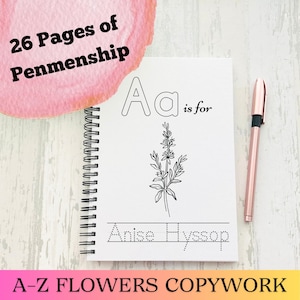 ABC Wildflowers Copywork, Homeschool Alphabet Sheets, Printable Handwriting Practice, A-Z Nature Penmenship, Charlotte Mason