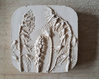 Bluebells Plaster Bas Relief: Spring Flower Trio