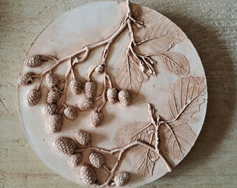 Pine Cone Plaster Bas Relief - Terracotta Autumnal Wall Art
