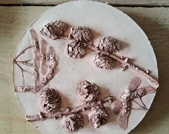Sycamore & Pine Cone Plaster Bas Relief