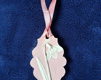 Snowdrop painted Plaster Hanging Tile: Bas Relief