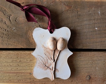 Rose Hips Plaster Hanging Tile: Terracotta Bas Relief