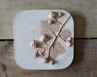 Terracotta Blackberry Bramble Plaster Bas Relief