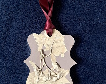 Sycamore seed painted Plaster Hanging Tile: Bas Relief