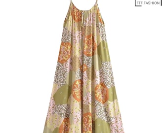Bohemian Chic | Summer Maxi Boho Dress | Yellow Floral Print Dress |  Sleeveless Boho Floral Dress | Bohemian Style | Bohemian Maxi Dress